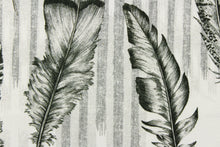 Load image into Gallery viewer, The ebony color features finely detailed feathers in black and gray on a dull white background.
