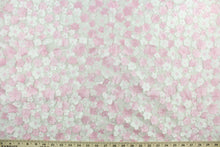 Load image into Gallery viewer, This fabric features beautiful flowers petals in pink and white embroidered on to a white tulle net backing.  The sheer fabric is see through with a nice flowy drape.  It is perfect for special occasion apparel, costumes, overlays, table tops, décor, sheer curtains and more.  
