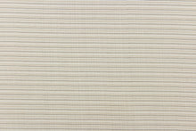 Load image into Gallery viewer, This sheer fabric features a stripe design in a tan, white, beige, and black.
