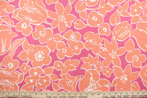  The capri offers a a peach floral design outline in white set against a pink background.