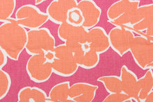 Load image into Gallery viewer,  The capri offers a a peach floral design outline in white set against a pink background.
