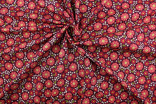 Load image into Gallery viewer, Gathering Bouquet is a screen printed floral design fabric featuring big blooms and petite blossoms.  The versatile lightweight fabric is soft and easy to sew.  It would be great for quilting, crafting and sewing projects.  Color included are red, yellow, green and white.
