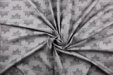 Load image into Gallery viewer,  This quilting fabric features a Downtown Abbey print in gray .
