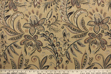 Load image into Gallery viewer, This tapestry features a floral design in black, brown, tan, beige, and hints of cream. 
