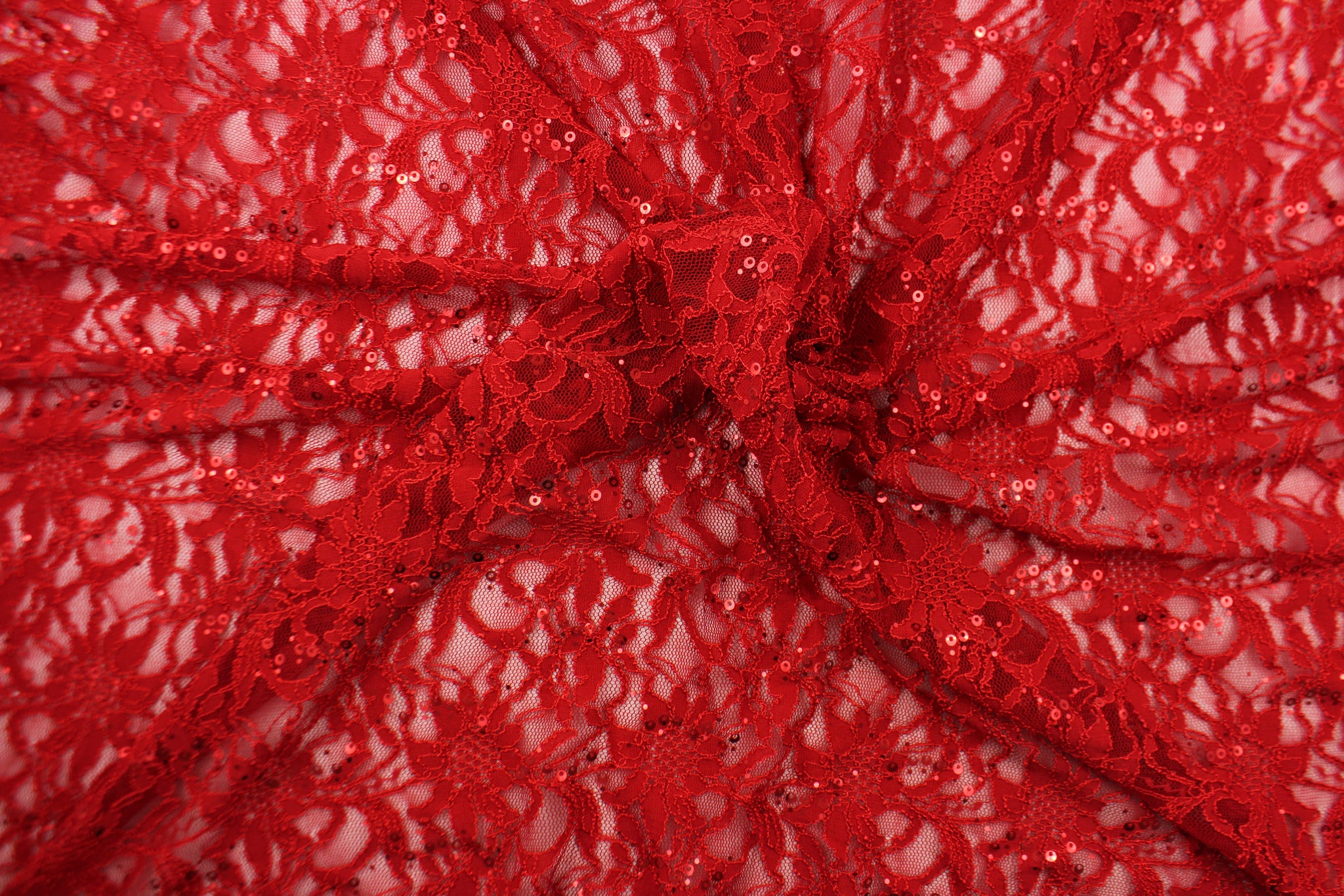 Stretch Lace in Red Sequin - All About Fabrics