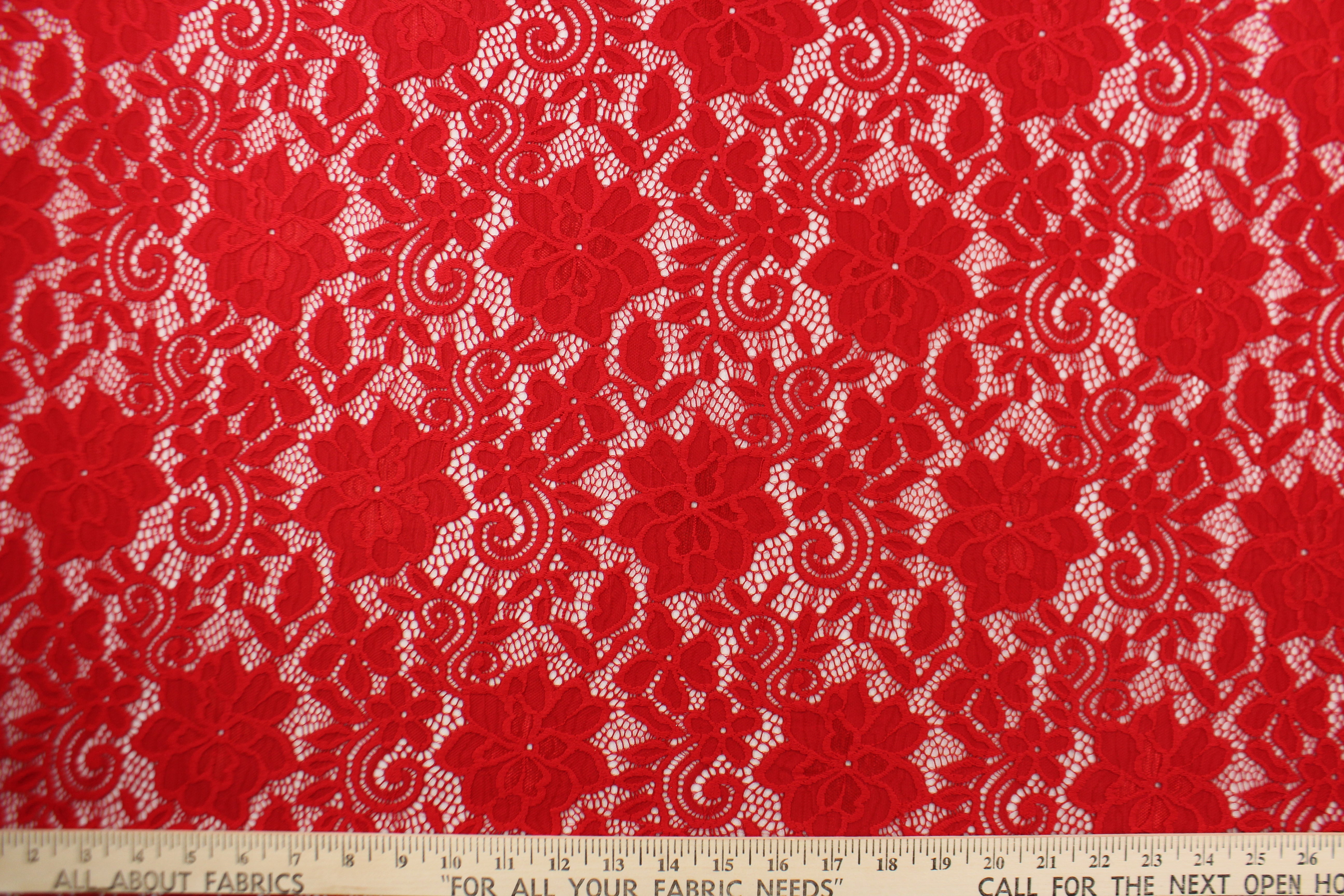Stretch Lace Fabric in Red Stretch Lace Fabric in Red
