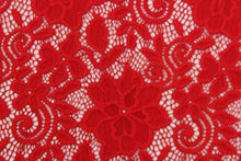 Load image into Gallery viewer, This lace features a floral design in a true red with a stretch. 
