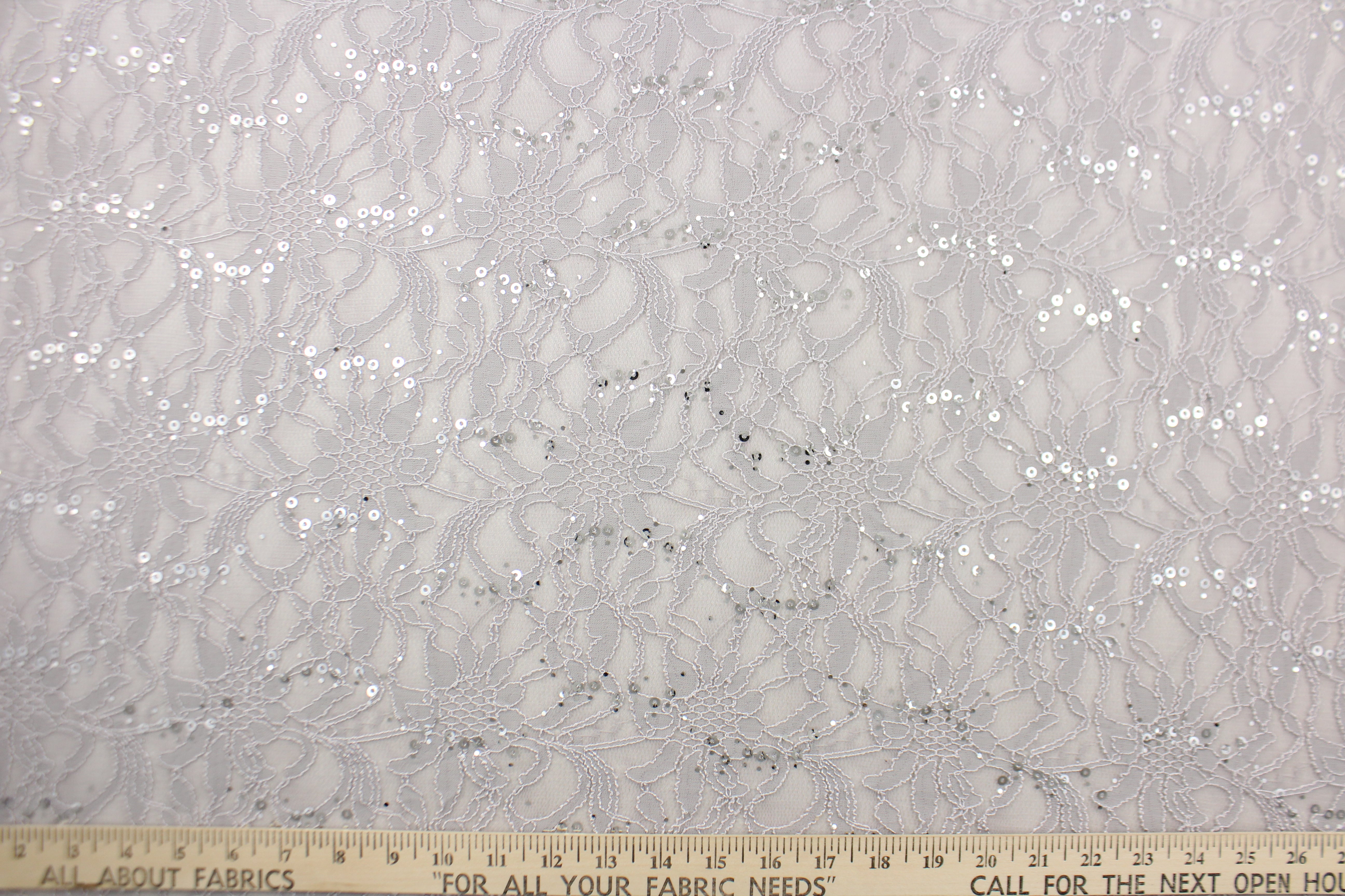 Gray & Metallic Silver Double-Scalloped 2-Way Stretch Lace - Designer  Overstock!