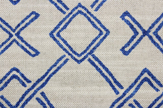 Malian Gro is a multi use fabric featuring a geometrical design in navy against a natural background.  It can be used for several different statement projects including window accents (drapery, curtains and swags), decorative pillows, hand bags, bed skirts, duvet covers, upholstery and craft projects.  It has a soft workable feel yet is stable and durable with 30,000 double rubs.