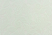 Load image into Gallery viewer,  This lace features a floral design in a mint green with a stretch.
