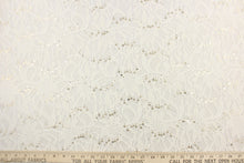 Load image into Gallery viewer, This lace features a floral sequin design in a white with a stretch.
