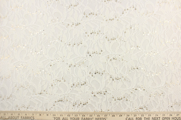 Stretch Lace in Sequin White - All About Fabrics