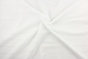 This sheer fabric features a stripe design in beautiful bright white . 