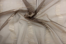 Load image into Gallery viewer, This sheer fabric features a stripe design in a rich brown.
