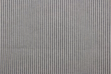 Load image into Gallery viewer, This multi purpose fabric features a pin stripe design in dove.  It offers beautiful design, style and color to any space in your home.  It has a soft workable feel and is durable with 51,000 double rubs and has a soil and stain resistant finish.  Perfect for window treatments (draperies, valances, curtains, and swags), upholstery, cornice boards, accent pillows and home décor.
