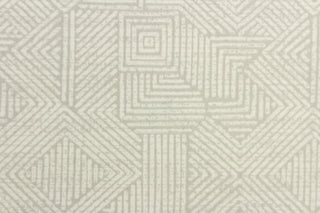 This Solarium outdoor decorative print features a geometric design in light taupe and off white.  This versatile, long-lasting fabric can withstand up to 500 hours of sunlight, water and stain resistant and has 10,000 double rubs.  It is perfect for lounge cushions, pool furniture, tablecloths, decorative pillows and upholstery projects.  This fabric has a slightly stiff feel but is easy to work with.  