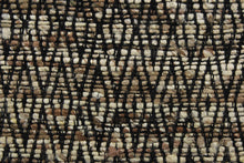 Load image into Gallery viewer, Tangier is a chenille high end upholstery weight fabric that contains thick and soft yarns to create a durable fabric.  Featuring a geometric, diamond, tribal design in brown, beige and black, it would be great for upholstery projects including sofas, chairs, dining chairs, pillows, throws, handbags and craft projects.  
