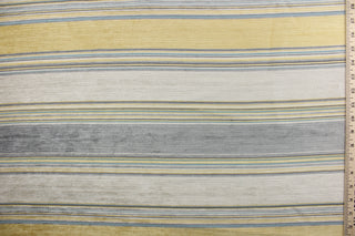  Portofino is a striped, woven upholstery weight fabric in yellow, teal and shades of grey.  It is great for upholstery projects including sofas, chairs, dining chairs, pillows, handbags and craft projects.  It is soft and durable and would make a great accent to any room.  