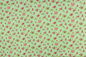 Quilting, quilting prints, roses, leaves, polka dots, green, white, pink, purple, red, cotton, bedding, clothing, pin cushions, crafting, home decor