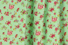 Load image into Gallery viewer, Quilting, quilting prints, roses, leaves, polka dots, green, white, pink, purple, red, cotton, bedding, clothing, pin cushions, crafting, home decor
