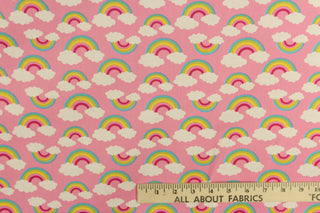 rainbows, clouds, pink, blue, yellow, green, red, quilting, cotton, crafting, apparel, home decor.