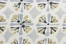 Load image into Gallery viewer,  Amelie features an ethnic print in the colors of brown, gray, black and white.  Use this multi purpose fabric for clothing as well as drapery, pillows, bedding, placemats and light upholstery.  

