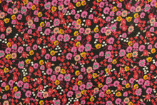 Load image into Gallery viewer, Quilting, home decor, crafts,  apparel, floral, flowers, prints, black, pink, yellow, red, peach, white, green
