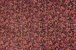 Quilting, home decor, crafts,  apparel, floral, flowers, prints, black, pink, yellow, red, peach, white, green