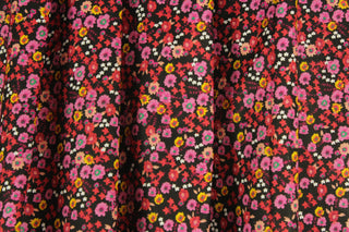 Quilting, home decor, crafts, apparel, floral, flowers, prints, black, pink, yellow, red, peach, white, green