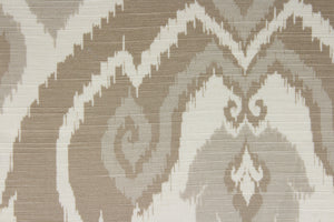 Lima is a multi-use fabric that blends cotton, linen and rayon for a luxurious and soft feel.  Its classic damask print comes in a light grey and shades of beige and has a durability of 15,000 double rubs.  The versatile fabric is perfect for window accents (draperies, valances, curtains and swags) cornice boards, accent pillows, bedding, headboards, cushions, ottomans, slipcovers and light duty upholstery.  