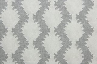 True to Form is a printed cotton fabric that offers superior durability and intricate detail. The beautiful silver grey and beige palette adds a touch of elegance to any space. The fabric boasts a remarkable 15,000 double rubs, providing long-lasting use.  It can be used for several different statement projects including window accents (drapery, curtains and swags), decorative pillows, hand bags, bed skirts, duvet covers, light duty upholstery and craft projects. 