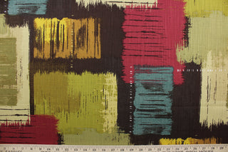 Covington© Beyond in Earth makes any room come alive with its multiuse, contemporary geometric design. Printed on a two-way slub, its multicolored blend of brown, beige, yellow, red, olive green, and blue green will take your décor to the next level.  Perfect for window treatments, decorative pillows, custom cushions, bedding, light duty upholstery applications and almost any craft project.  