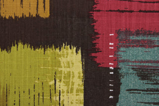Covington© Beyond in Earth makes any room come alive with its multiuse, contemporary geometric design. Printed on a two-way slub, its multicolored blend of brown, beige, yellow, red, olive green, and blue green will take your décor to the next level.  Perfect for window treatments, decorative pillows, custom cushions, bedding, light duty upholstery applications and almost any craft project.  