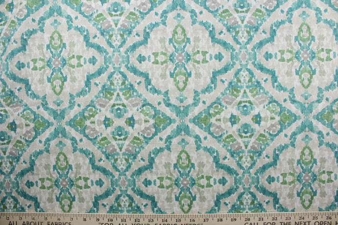 Seen & Heard is a multi-purpose fabric featuring a trellis design in a stylish combination of teal, aqua and gray.  This fabric is also exceptionally durable, providing you with up to 39,000 double rubs. The versatile fabric is perfect for window accents (draperies, valances, curtains and swags) cornice boards, accent pillows, bedding, headboards, cushions, ottomans, slipcovers and upholstery.  