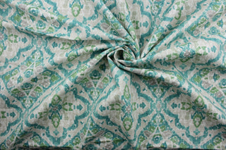 Seen & Heard is a multi-purpose fabric featuring a trellis design in a stylish combination of teal, aqua and gray.  This fabric is also exceptionally durable, providing you with up to 39,000 double rubs. The versatile fabric is perfect for window accents (draperies, valances, curtains and swags) cornice boards, accent pillows, bedding, headboards, cushions, ottomans, slipcovers and upholstery.  