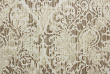Load image into Gallery viewer,  Lola features a timeless floral damask design, in soft taupe and beige. The durable fabric is rated for up to 15,000 double rubs.  Uses include window treatments, pillow shams, duvet covers, toss pillows, slip covers, and light duty upholstery to create a complete interior design look.
