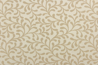 This fabric features a textured, leaf scroll pattern in ivory and light beige.  It has a slight sheen and offers beautiful design, style and color to any space in your home.  It has a soft workable feel and is perfect for window treatments (draperies, valances, curtains, and swags), bed skirts, duvet covers, pillow shams and accent pillows.  