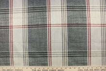Load image into Gallery viewer, This 2-pass drapery lining features a plaid design in cranberry red, black, bronze and ivory.  It is used to keep rooms cooler in the summer and warmer in the winter.  The fabric lining adds fullness to your window treatments.  It is light weight and easy to sew and simple to maintain.
