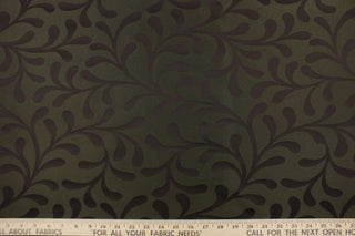  Havelock features a leaf scroll design in dark brown and deep green  A slight sheen enhances the design.  This fabric offers beautiful design, style and color to any space in your home.  It has a soft workable feel and is perfect for window treatments (draperies, valances, curtains, and swags), bed skirts, duvet covers, pillow shams and accent pillows.  