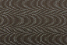 Load image into Gallery viewer, Makine features a wave design in dark brown and mineral blue. It offers beautiful design, style and color to any space in your home.  It has a soft workable feel and is perfect for window treatments (draperies, valances, curtains, and swags), bed skirts, duvet covers, pillow shams and accent pillows.  
