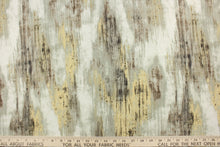 Load image into Gallery viewer, This fabric features a unique design in brown, pale yellow and off white.  It can be used for several different statement projects including window accents (drapery, curtains and swags), toss pillows, bed skirts, light duty upholstery, handbags and duvet covers. It has a soft workable feel yet is stable and durable.  
