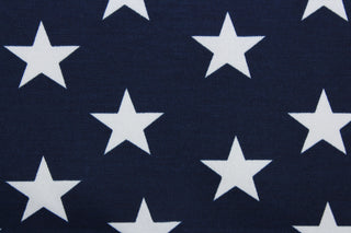 Flagstar is designed for outdoor use, featuring white stars on a navy background.  It is constructed with 500-hour direct sunlight resistant fabric, making it durable and long-lasting.  It is also water and stain resistant, ensuring that it stays looking great whatever the weather.  Perfect for porches, patios and pool side.  Uses include toss pillows, cushions, upholstery, tote bags and more.  