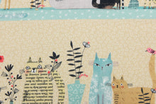Load image into Gallery viewer, Cats are brought to life in an illustration style with geometric patterns and playful shapes.  The versatile lightweight fabric is soft and easy to sew.  It would be great for quilting, crafting and sewing projects.  Colors include brown, black, gray, white, pink, red, green, teal and khaki.
