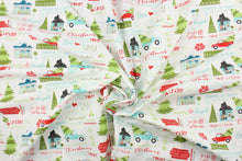 Load image into Gallery viewer, Embrace the Holiday season with Cherry Guidry&#39;s Heart &amp; Home Collection.  This cheerful print features jolly seasonal sayings along with a bustling winter village.  The versatile lightweight fabric is soft and easy to sew.  It would be great for quilting, crafting and sewing projects.  Colors include white, blue, green, red and black.  We offer this print in one other color.

