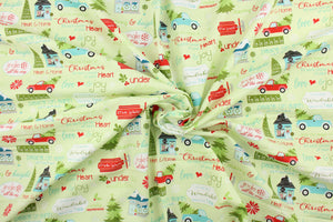 Embrace the Holiday season with Cherry Guidry's Heart & Home Collection.  This cheerful print features jolly seasonal sayings along with a bustling winter village.  The versatile lightweight fabric is soft and easy to sew.  It would be great for quilting, crafting and sewing projects.  Colors include white, blue, green, red and black.  We offer this print in one other color.