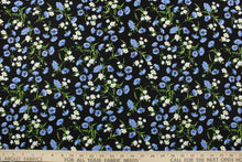 Load image into Gallery viewer,  Feel the warmth of a sunny, summer day with these beautiful cornflowers and posies.  This versatile lightweight fabric is soft and easy to sew.  It would be great for quilting, crafting and sewing projects.  Colors include shades of blue, white, green and black.
