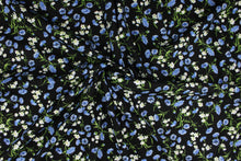 Load image into Gallery viewer,  Feel the warmth of a sunny, summer day with these beautiful cornflowers and posies.  This versatile lightweight fabric is soft and easy to sew.  It would be great for quilting, crafting and sewing projects.  Colors include shades of blue, white, green and black.
