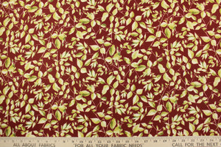 This fabric features a leaf and stem design in light and dark green on a maroon background.  It has a nice soft hand and would be great for quilting, crafting and home decor.  We offer this fabric in several other colors.
