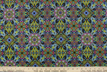 Load image into Gallery viewer,  Bangkok is an intricate print from the &quot;Where In The World&quot; collection and features a kaleidoscope of colors. The versatile lightweight fabric is soft and easy to sew.  It would be great for quilting, crafting and sewing projects.  Colors include hot pink, red, teal, green, purple, yellow, white and black.
