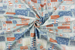 Marine Patch is from the "Every Day Prints" collection and features a  nautical theme.  The varying patches of sailboats, ropes, anchors, and flags has a distressed look which further enhances the design.  The versatile lightweight fabric is soft and easy to sew.  It would be great for quilting, crafting and sewing projects.  Colors included are red, blue, white, gray and black.